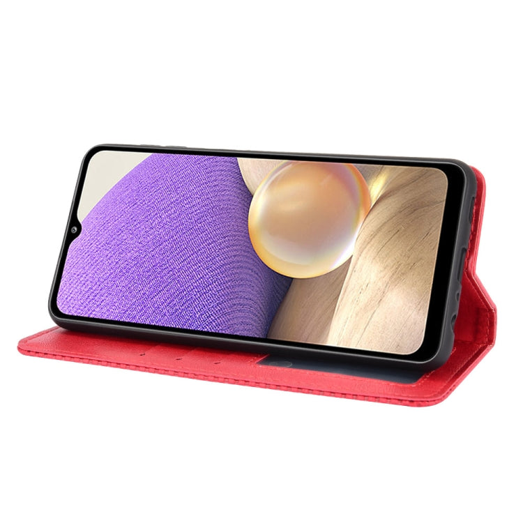 For Samsung Galaxy A32 5G Magnetic Buckle Retro Crazy Horse Texture Horizontal Flip Leather Case with Holder & Card Slots & Photo Frame(Red) by buy2fix