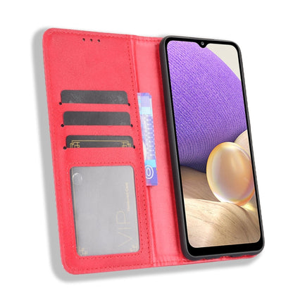 For Samsung Galaxy A32 5G Magnetic Buckle Retro Crazy Horse Texture Horizontal Flip Leather Case with Holder & Card Slots & Photo Frame(Red) by buy2fix