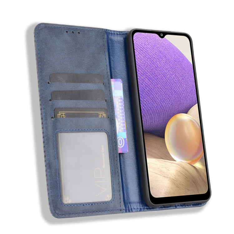 For Samsung Galaxy A32 5G Magnetic Buckle Retro Crazy Horse Texture Horizontal Flip Leather Case with Holder & Card Slots & Photo Frame(Blue) by buy2fix