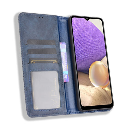 For Samsung Galaxy A32 5G Magnetic Buckle Retro Crazy Horse Texture Horizontal Flip Leather Case with Holder & Card Slots & Photo Frame(Blue) by buy2fix