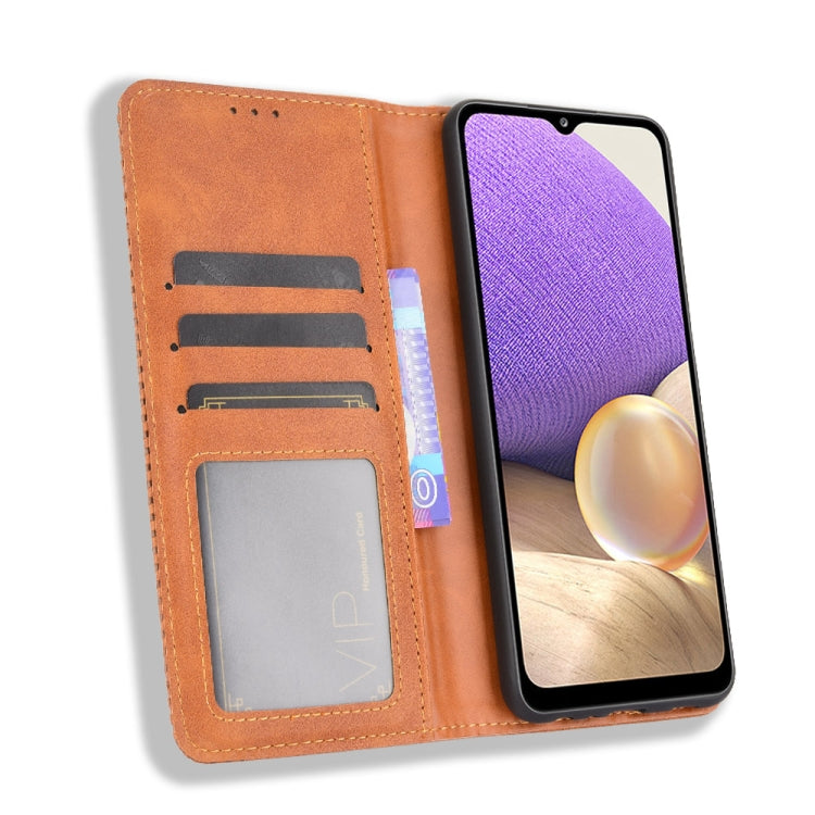For Samsung Galaxy A32 5G Magnetic Buckle Retro Crazy Horse Texture Horizontal Flip Leather Case with Holder & Card Slots & Photo Frame(Brown) by buy2fix