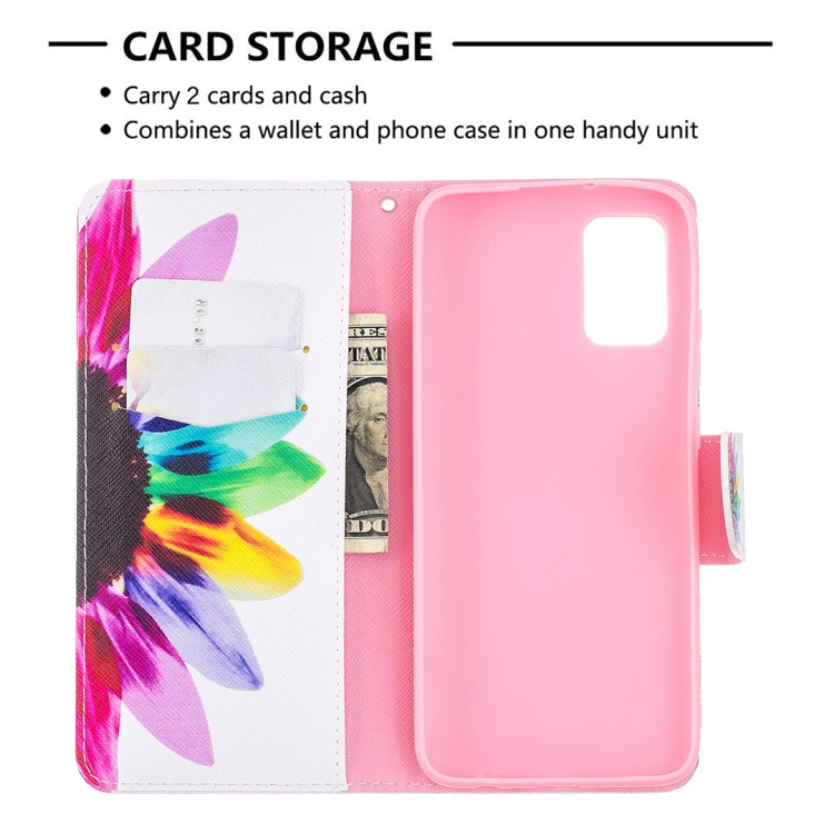 For Samsung Galaxy A02s (EU Version) Colored Drawing Pattern Horizontal Flip Leather Case with Holder & Card Slots & Wallet(Sun Flower) by buy2fix