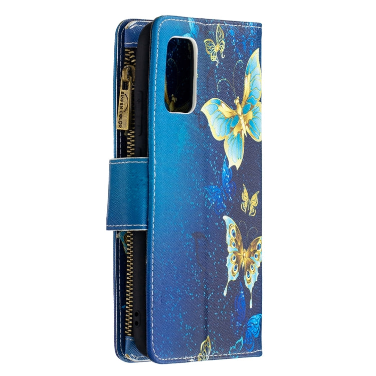 For Samsung Galaxy A02s (EU Version) Colored Drawing Pattern Zipper Horizontal Flip Leather Case with Holder & Card Slots & Wallet(Gold Butterfly) by buy2fix
