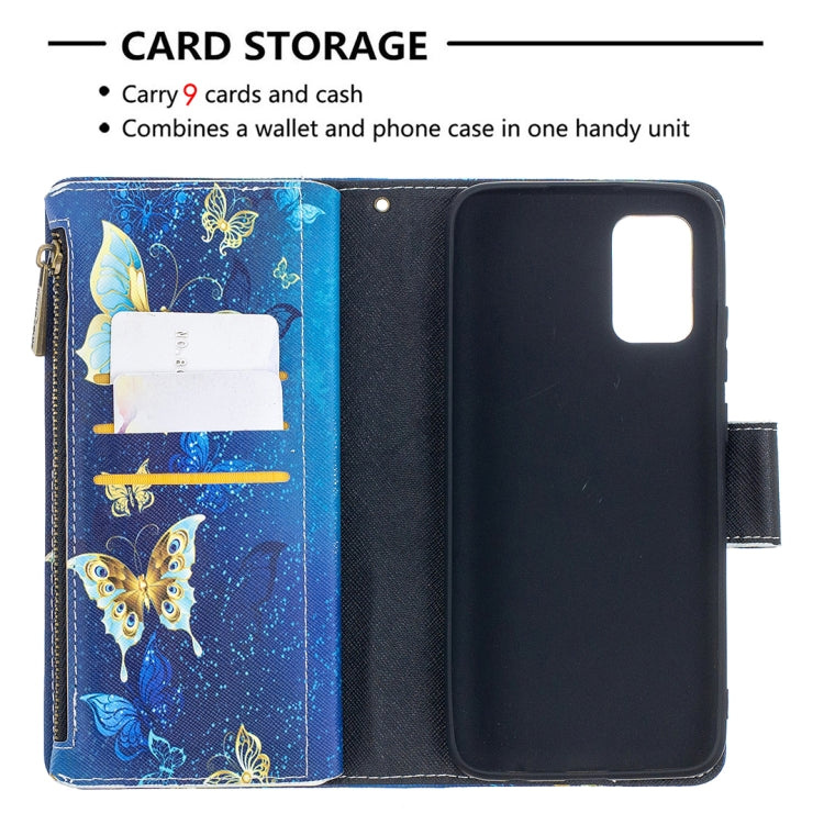 For Samsung Galaxy A02s (EU Version) Colored Drawing Pattern Zipper Horizontal Flip Leather Case with Holder & Card Slots & Wallet(Gold Butterfly) by buy2fix