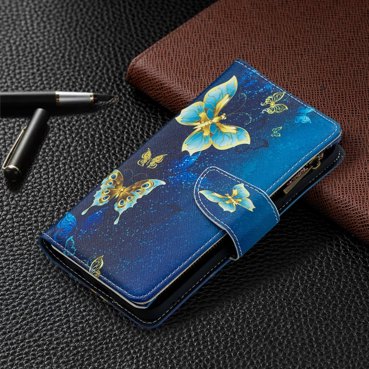 For Samsung Galaxy A02s (EU Version) Colored Drawing Pattern Zipper Horizontal Flip Leather Case with Holder & Card Slots & Wallet(Gold Butterfly) by buy2fix