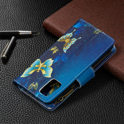 For Samsung Galaxy A02s (EU Version) Colored Drawing Pattern Zipper Horizontal Flip Leather Case with Holder & Card Slots & Wallet(Gold Butterfly) by buy2fix