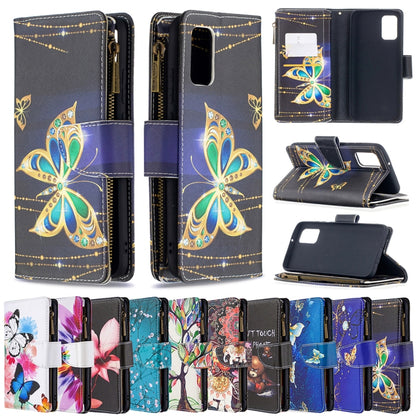 For Samsung Galaxy A02s (EU Version) Colored Drawing Pattern Zipper Horizontal Flip Leather Case with Holder & Card Slots & Wallet(Gold Butterfly) by buy2fix