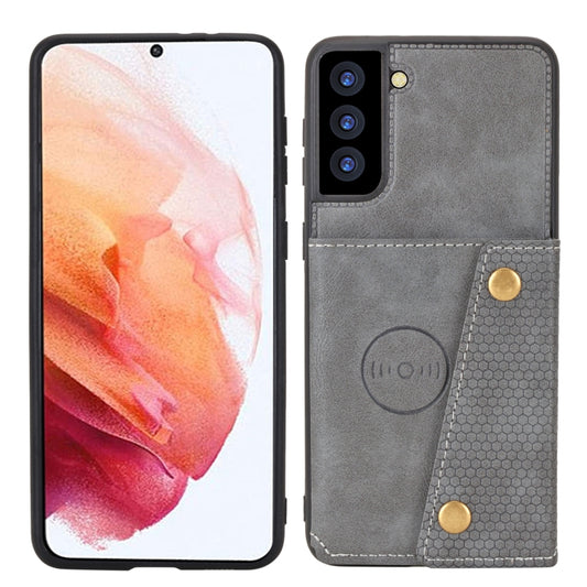 For Samsung Galaxy S21+ 5G Double Buckle PU + TPU Shockproof Magnetic Protective Case with Card Slot & Holder(Grey) - Galaxy S21+ 5G Cases by buy2fix | Online Shopping UK | buy2fix