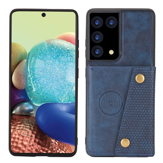 For Samsung Galaxy S21 Ultra 5G Double Buckle PU + TPU Shockproof Magnetic Protective Case with Card Slot & Holder(Blue) - Galaxy S21 Ultra 5G Cases by buy2fix | Online Shopping UK | buy2fix