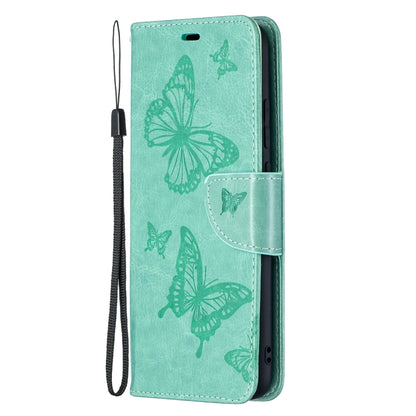 For Samsung Galaxy A02s (EU Version) Embossing Two Butterflies Pattern Horizontal Flip PU Leather Case with Holder & Card Slot & Wallet & Lanyard(Green) by buy2fix