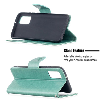 For Samsung Galaxy A02s (EU Version) Embossing Two Butterflies Pattern Horizontal Flip PU Leather Case with Holder & Card Slot & Wallet & Lanyard(Green) by buy2fix