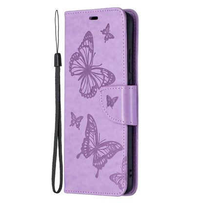 For Samsung Galaxy A02s (EU Version) Embossing Two Butterflies Pattern Horizontal Flip PU Leather Case with Holder & Card Slot & Wallet & Lanyard(Purple) by buy2fix