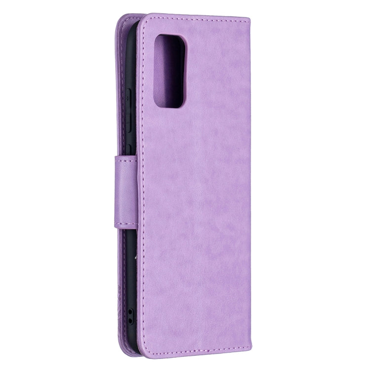For Samsung Galaxy A02s (EU Version) Embossing Two Butterflies Pattern Horizontal Flip PU Leather Case with Holder & Card Slot & Wallet & Lanyard(Purple) by buy2fix