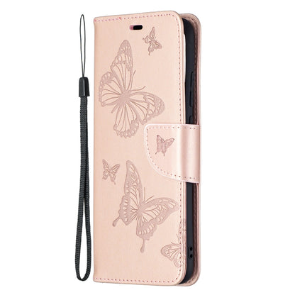 For Samsung Galaxy A02s (EU Version) Embossing Two Butterflies Pattern Horizontal Flip PU Leather Case with Holder & Card Slot & Wallet & Lanyard(Rose Gold) by buy2fix