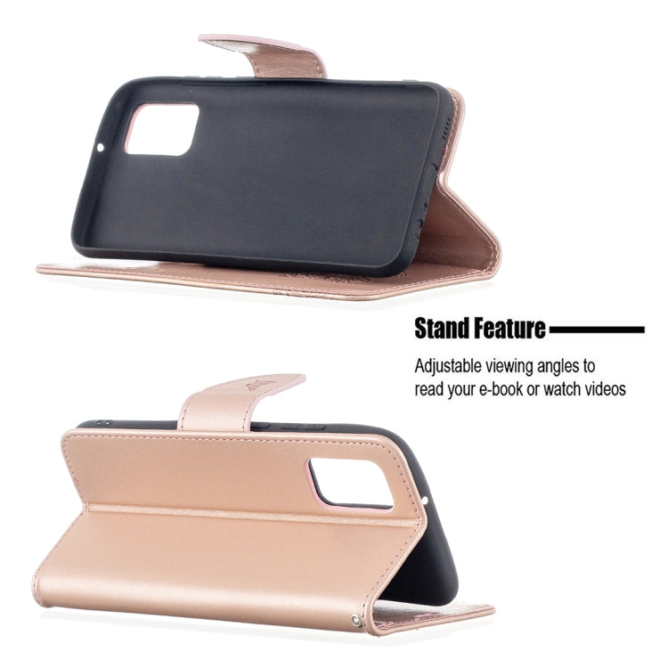 For Samsung Galaxy A02s (EU Version) Embossing Two Butterflies Pattern Horizontal Flip PU Leather Case with Holder & Card Slot & Wallet & Lanyard(Rose Gold) by buy2fix