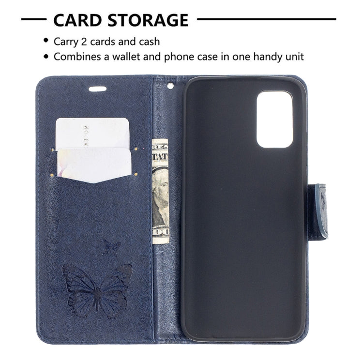 For Samsung Galaxy A02s (EU Version) Embossing Two Butterflies Pattern Horizontal Flip PU Leather Case with Holder & Card Slot & Wallet & Lanyard(Blue) by buy2fix