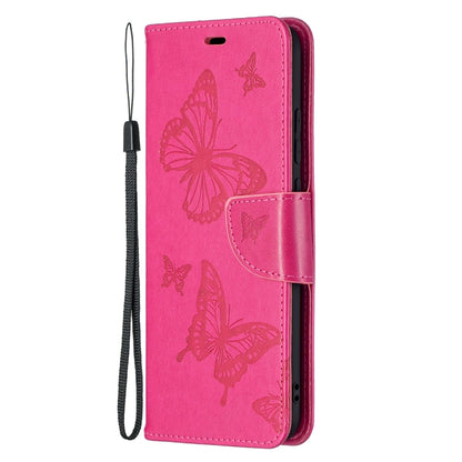 For Samsung Galaxy A02s (EU Version) Embossing Two Butterflies Pattern Horizontal Flip PU Leather Case with Holder & Card Slot & Wallet & Lanyard(Rose Red) by buy2fix