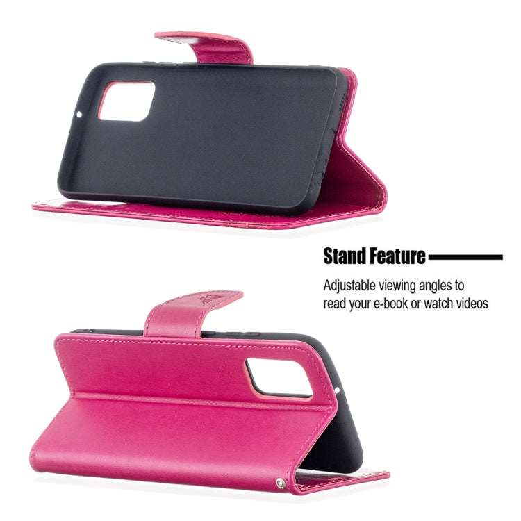 For Samsung Galaxy A02s (EU Version) Embossing Two Butterflies Pattern Horizontal Flip PU Leather Case with Holder & Card Slot & Wallet & Lanyard(Rose Red) by buy2fix