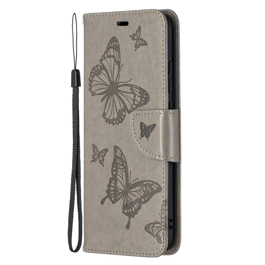 For Samsung Galaxy A02s (EU Version) Embossing Two Butterflies Pattern Horizontal Flip PU Leather Case with Holder & Card Slot & Wallet & Lanyard(Grey) by buy2fix