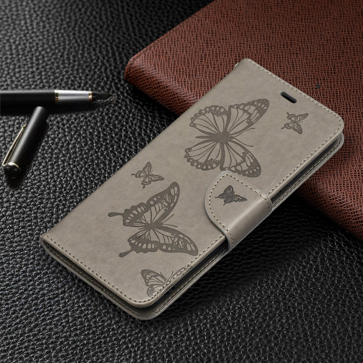 For Samsung Galaxy A02s (EU Version) Embossing Two Butterflies Pattern Horizontal Flip PU Leather Case with Holder & Card Slot & Wallet & Lanyard(Grey) by buy2fix