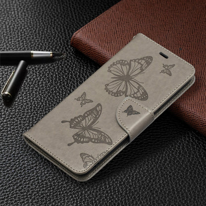 For Samsung Galaxy A02s (EU Version) Embossing Two Butterflies Pattern Horizontal Flip PU Leather Case with Holder & Card Slot & Wallet & Lanyard(Grey) by buy2fix