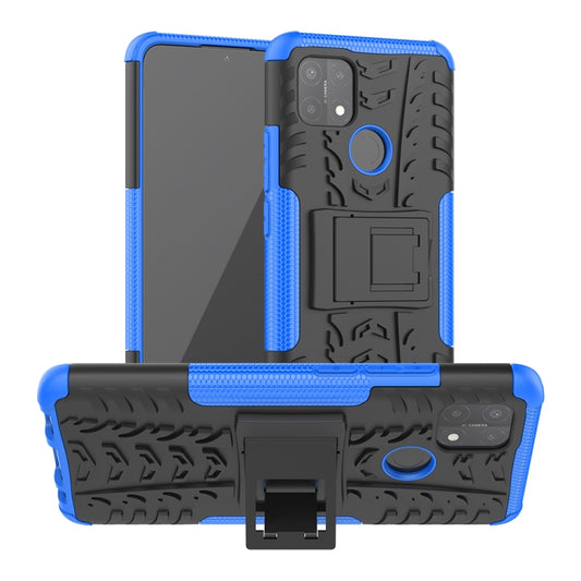 For OPPO A15 Tire Texture Shockproof TPU+PC Protective Case with Holder(Blue) - OPPO Cases by buy2fix | Online Shopping UK | buy2fix