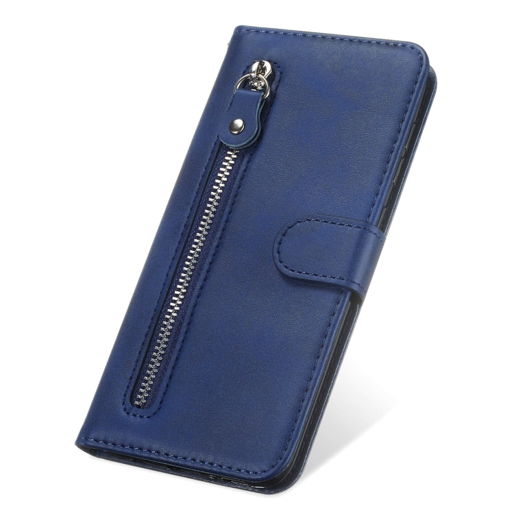 For Samsung Galaxy A52 5G/4G Fashion Calf Texture Zipper Horizontal Flip Leather Case with Stand & Card Slots & Wallet Function(Blue) by buy2fix