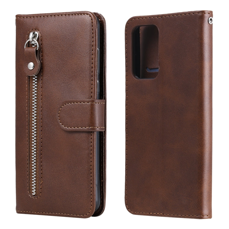 For Samsung Galaxy A52 5G/4G Fashion Calf Texture Zipper Horizontal Flip Leather Case with Stand & Card Slots & Wallet Function(Brown) by buy2fix