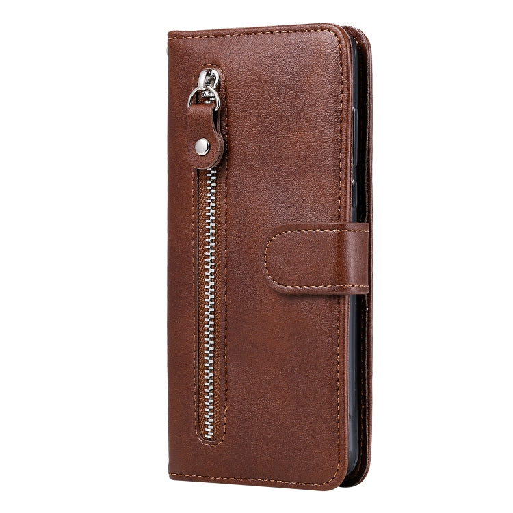 For Samsung Galaxy A52 5G/4G Fashion Calf Texture Zipper Horizontal Flip Leather Case with Stand & Card Slots & Wallet Function(Brown) by buy2fix