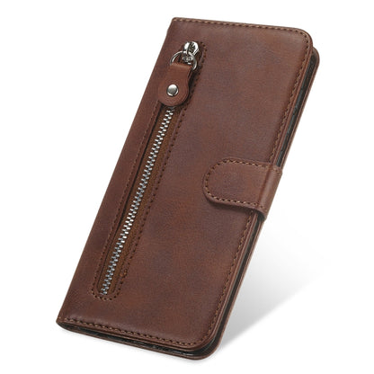 For Samsung Galaxy A52 5G/4G Fashion Calf Texture Zipper Horizontal Flip Leather Case with Stand & Card Slots & Wallet Function(Brown) by buy2fix