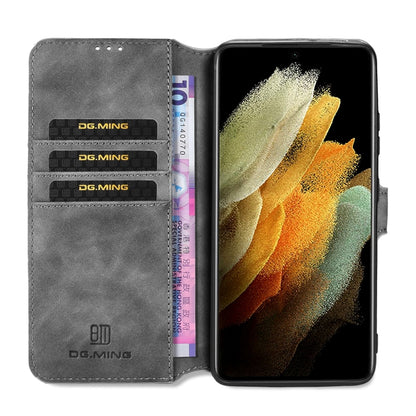 For Samsung Galaxy S21 Ultra 5G DG.MING Retro Oil Side Horizontal Flip Case with Holder & Card Slots & Wallet(Grey) - Galaxy S21 5G Cases by DG.MING | Online Shopping UK | buy2fix