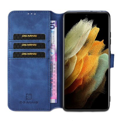 For Samsung Galaxy S21 Ultra 5G DG.MING Retro Oil Side Horizontal Flip Case with Holder & Card Slots & Wallet(Blue) - Galaxy S21 5G Cases by DG.MING | Online Shopping UK | buy2fix