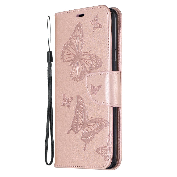 For Galaxy A20s Two Butterflies Embossing Pattern Horizontal Flip Leather Case with Holder & Card Slot & Wallet & Lanyard(Gold) by buy2fix