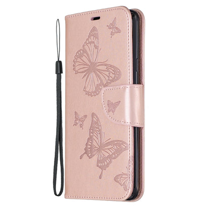 For Galaxy A20s Two Butterflies Embossing Pattern Horizontal Flip Leather Case with Holder & Card Slot & Wallet & Lanyard(Gold) by buy2fix