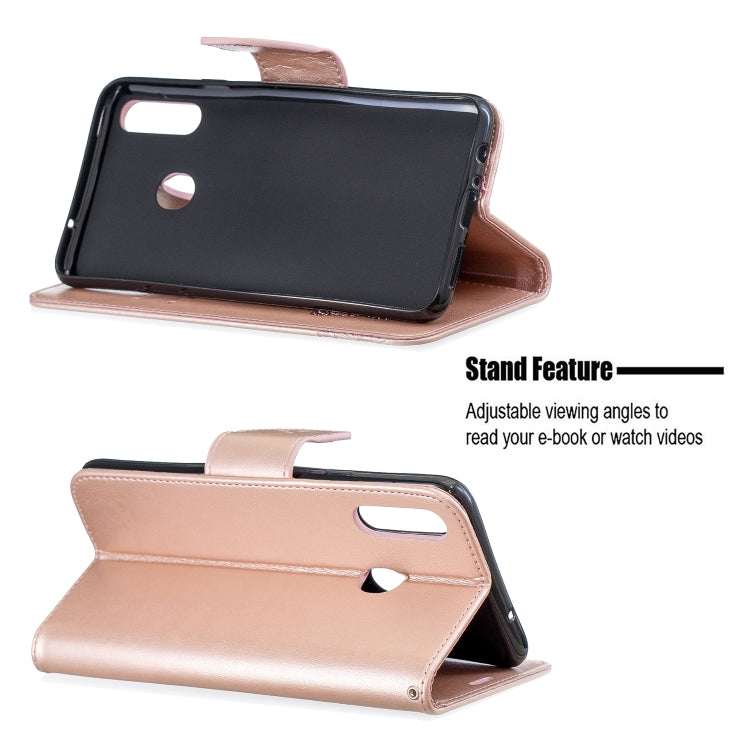 For Galaxy A20s Two Butterflies Embossing Pattern Horizontal Flip Leather Case with Holder & Card Slot & Wallet & Lanyard(Gold) by buy2fix