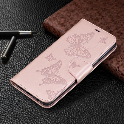 For Galaxy A20s Two Butterflies Embossing Pattern Horizontal Flip Leather Case with Holder & Card Slot & Wallet & Lanyard(Gold) by buy2fix
