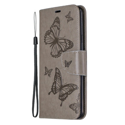For Galaxy A20s Two Butterflies Embossing Pattern Horizontal Flip Leather Case with Holder & Card Slot & Wallet & Lanyard(Grey) by buy2fix