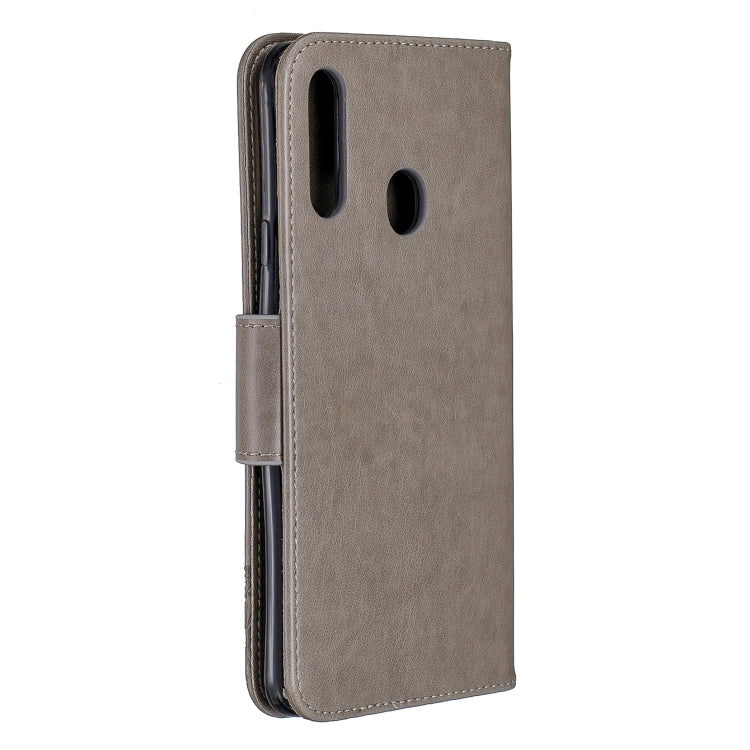 For Galaxy A20s Two Butterflies Embossing Pattern Horizontal Flip Leather Case with Holder & Card Slot & Wallet & Lanyard(Grey) by buy2fix