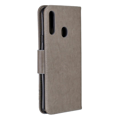 For Galaxy A20s Two Butterflies Embossing Pattern Horizontal Flip Leather Case with Holder & Card Slot & Wallet & Lanyard(Grey) by buy2fix