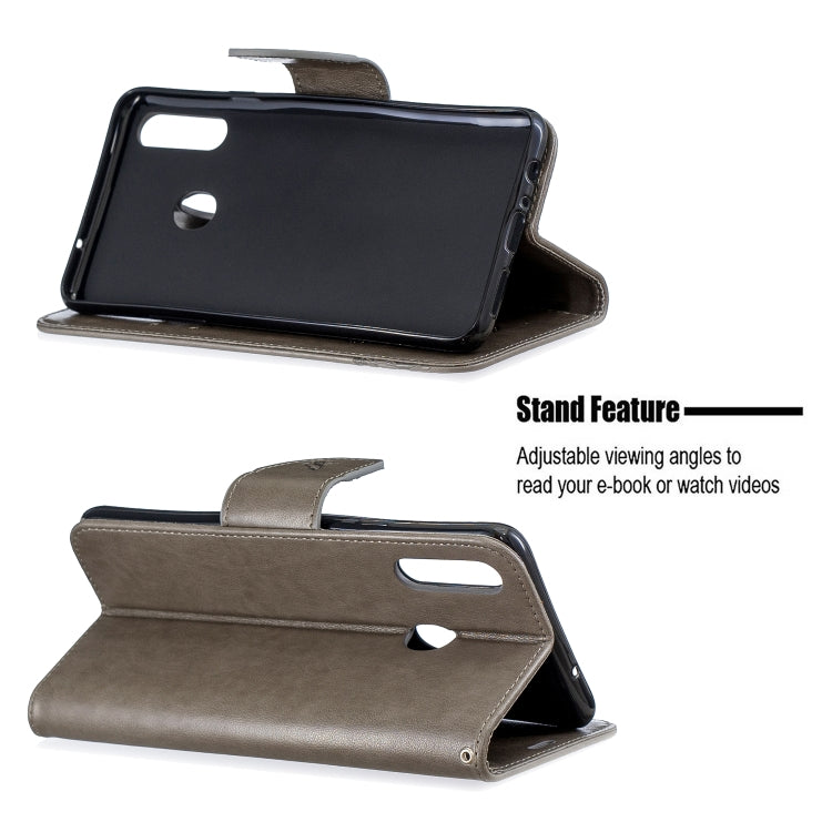 For Galaxy A20s Two Butterflies Embossing Pattern Horizontal Flip Leather Case with Holder & Card Slot & Wallet & Lanyard(Grey) by buy2fix