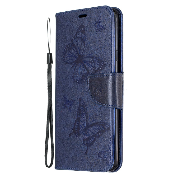 For Galaxy A20s Two Butterflies Embossing Pattern Horizontal Flip Leather Case with Holder & Card Slot & Wallet & Lanyard(Dark Blue) by buy2fix