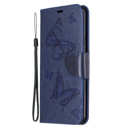 For Galaxy A20s Two Butterflies Embossing Pattern Horizontal Flip Leather Case with Holder & Card Slot & Wallet & Lanyard(Dark Blue) by buy2fix
