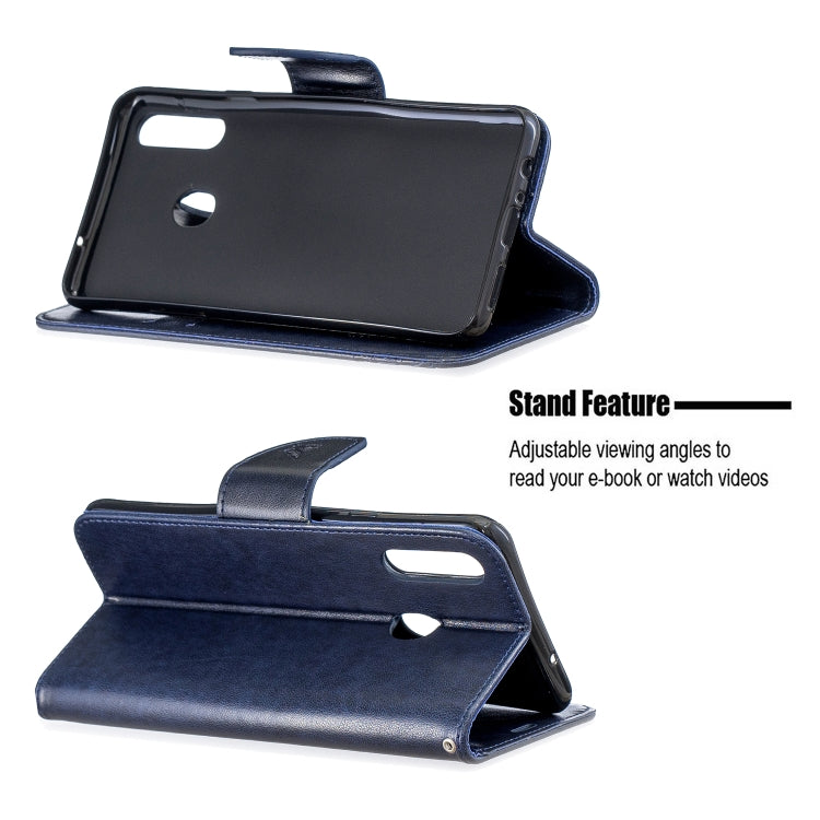 For Galaxy A20s Two Butterflies Embossing Pattern Horizontal Flip Leather Case with Holder & Card Slot & Wallet & Lanyard(Dark Blue) by buy2fix