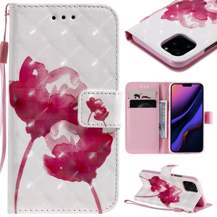 For iPhone 11 Pro 3D Painted Pattern Horizontal Flip Leather Case, with Wallet & Holder & Card Slots & Lanyard(Red Rose) - iPhone 11 Pro Cases by buy2fix | Online Shopping UK | buy2fix