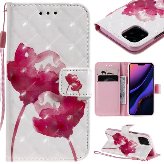 For iPhone 11 Pro 3D Painted Pattern Horizontal Flip Leather Case, with Wallet & Holder & Card Slots & Lanyard(Red Rose) - iPhone 11 Pro Cases by buy2fix | Online Shopping UK | buy2fix