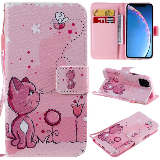 For iPhone 11 Pro Painted Pattern Horizontal Flip Leather Case, with Wallet & Holder & Card Slots & Lanyard(Cat and Bee) - iPhone 11 Pro Cases by buy2fix | Online Shopping UK | buy2fix