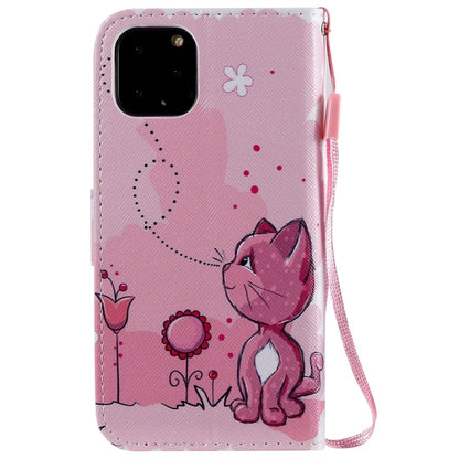 For iPhone 11 Pro Painted Pattern Horizontal Flip Leather Case, with Wallet & Holder & Card Slots & Lanyard(Cat and Bee) - iPhone 11 Pro Cases by buy2fix | Online Shopping UK | buy2fix