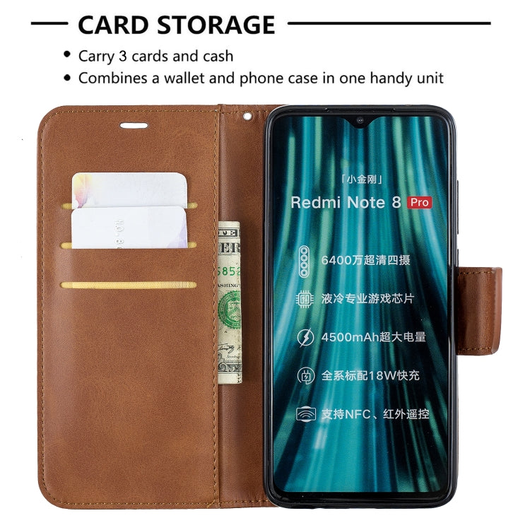 For Xiaomi Redmi Note 8Pro Retro Lambskin Texture Pure Color Horizontal Flip PU Leather Case with Holder & Card Slots & Wallet & Lanyard(Brown) - Xiaomi Cases by buy2fix | Online Shopping UK | buy2fix