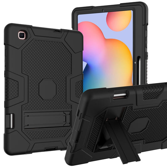 For Samsung Galaxy Tab S6 Lite P610 Contrast Color Robot Shockproof Silicone + PC Protective Case with Holder (Black) - Tab S6 Lite P610 / P615 by buy2fix | Online Shopping UK | buy2fix