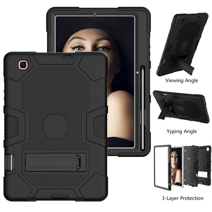 For Samsung Galaxy Tab S6 Lite P610 Contrast Color Robot Shockproof Silicone + PC Protective Case with Holder (Black) - Tab S6 Lite P610 / P615 by buy2fix | Online Shopping UK | buy2fix